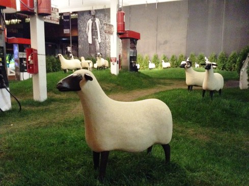 The Moutons graze at Getty Station